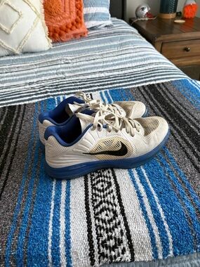 Nike Cream and Blue Lunarlon Running Shoes with Black Swoosh